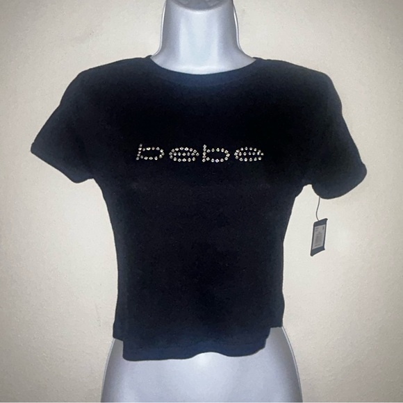 bebe | Tops | Bebe Black Tee With Rhinestone Logo Nwt | Poshmark
